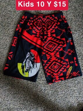 Kids Black & Red Aztec Athletic Shorts - Size 10